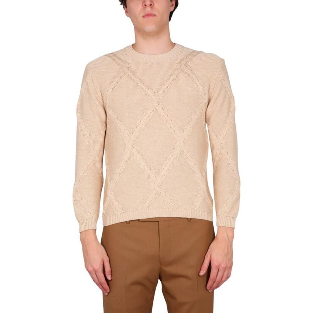 BALLANTYNE Men's Diamond Pattern Crewneck Sweater Men Beige Sweaters & Cardigans
